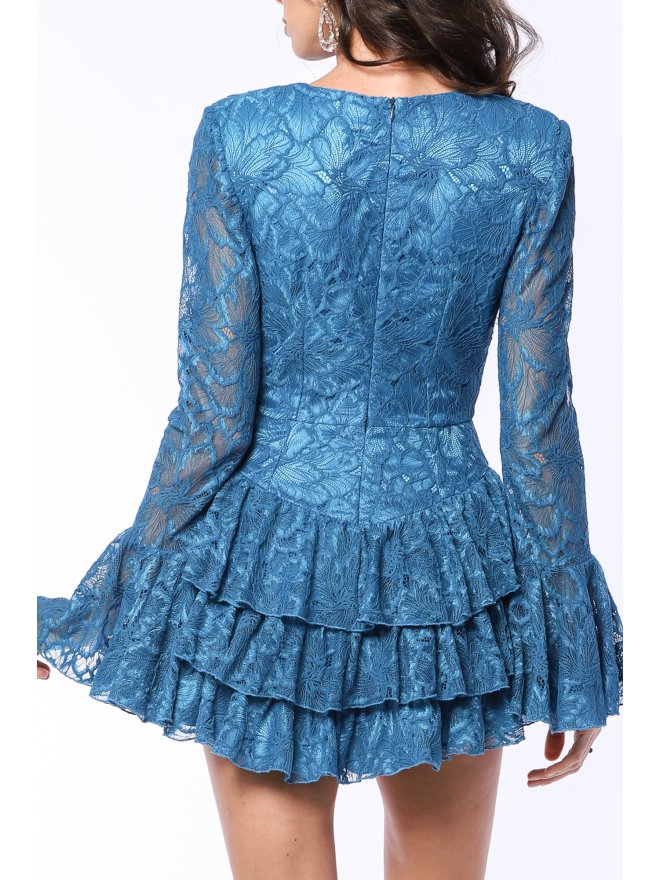 TGH SENSUAL ASYMMETIC RUFFLES LACE MINI DRESS