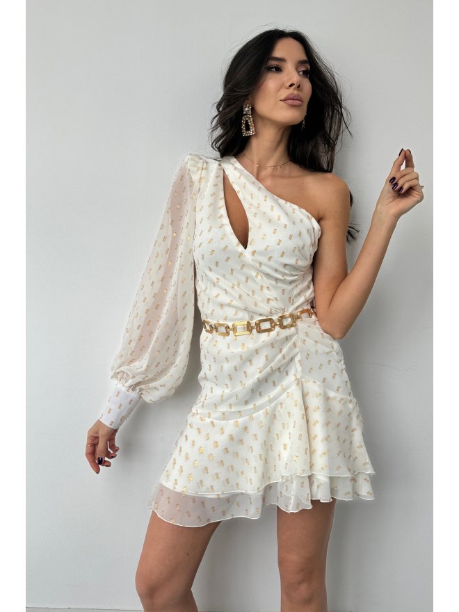 TGH GOLDEN TOUCH ONE SLEEVE ASYMMETRIC MINI DRESS 