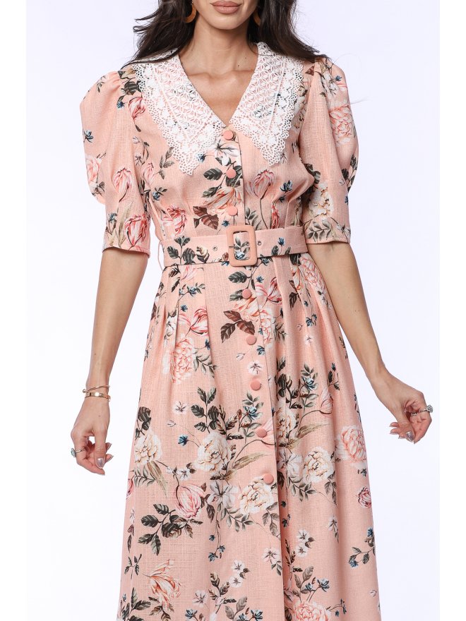 TGH LINO ROCHIE MIDI CU GULER BRODAT SI PRINT FLORAL