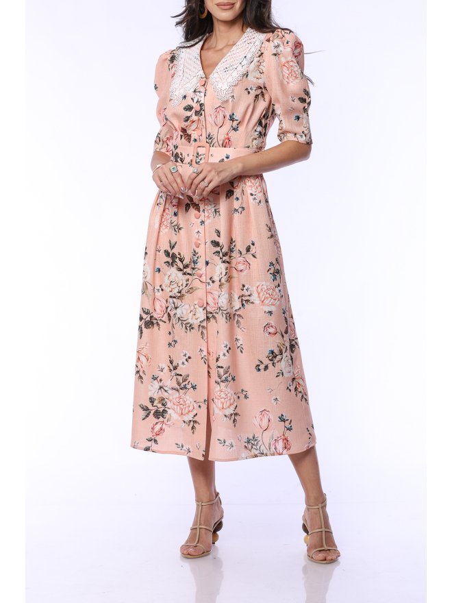 TGH LINO ROCHIE MIDI CU GULER BRODAT SI PRINT FLORAL