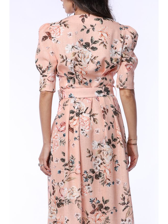 TGH LINO ROCHIE MIDI CU GULER BRODAT SI PRINT FLORAL