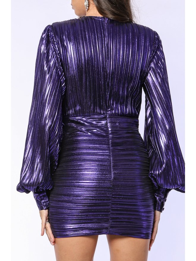 TGH ROCHIE MINI METALIZATA PURPLE RAIN CU PLISEURI 