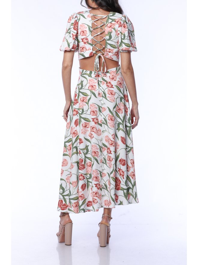 TGH ROCHIE MIDI TIMELESS FLORAL CU SNURURI