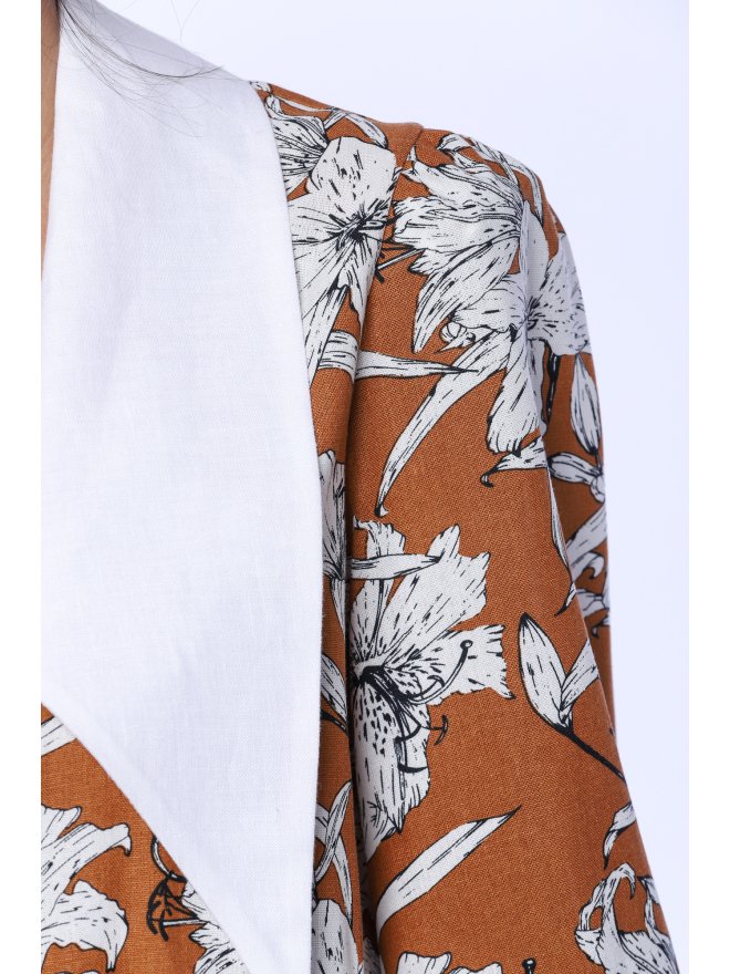 TGH LINO ROCHIE MIDI CU PRINT FLORAL SI GULER ASCUTIT