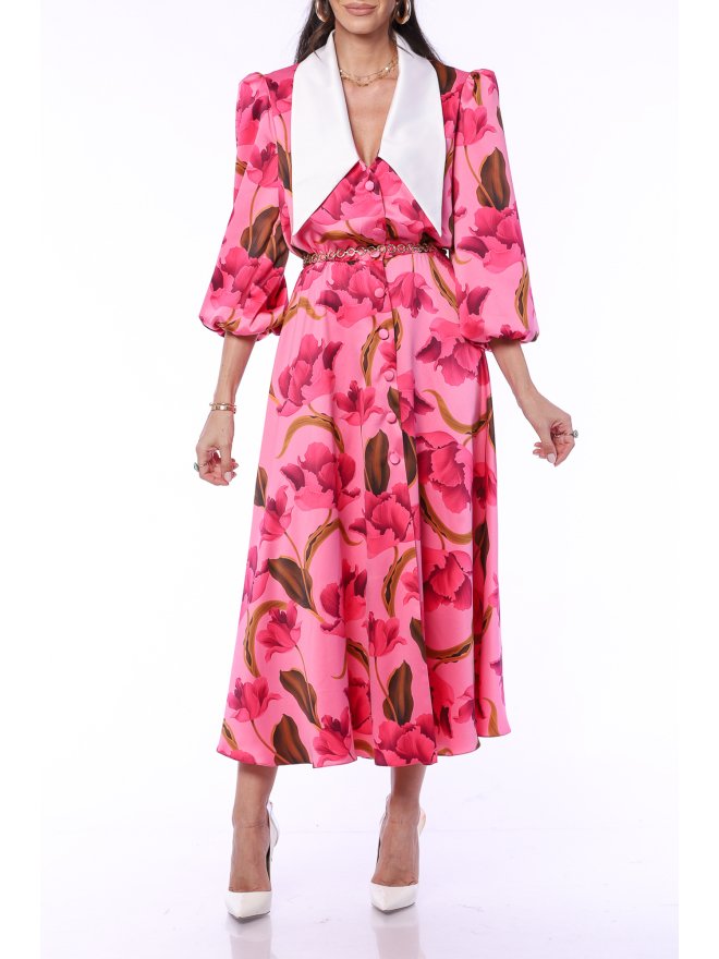 TGH ROCHIE MIDI CU GULER ASCUTIT FUCHSIA SPLASH 