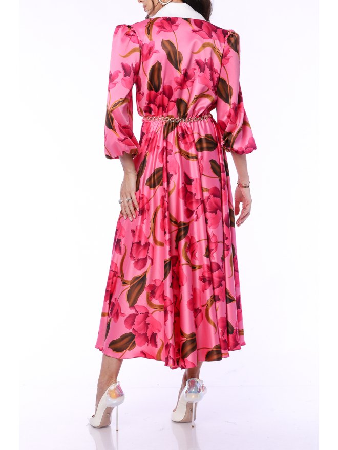 TGH ROCHIE MIDI CU GULER ASCUTIT FUCHSIA SPLASH 