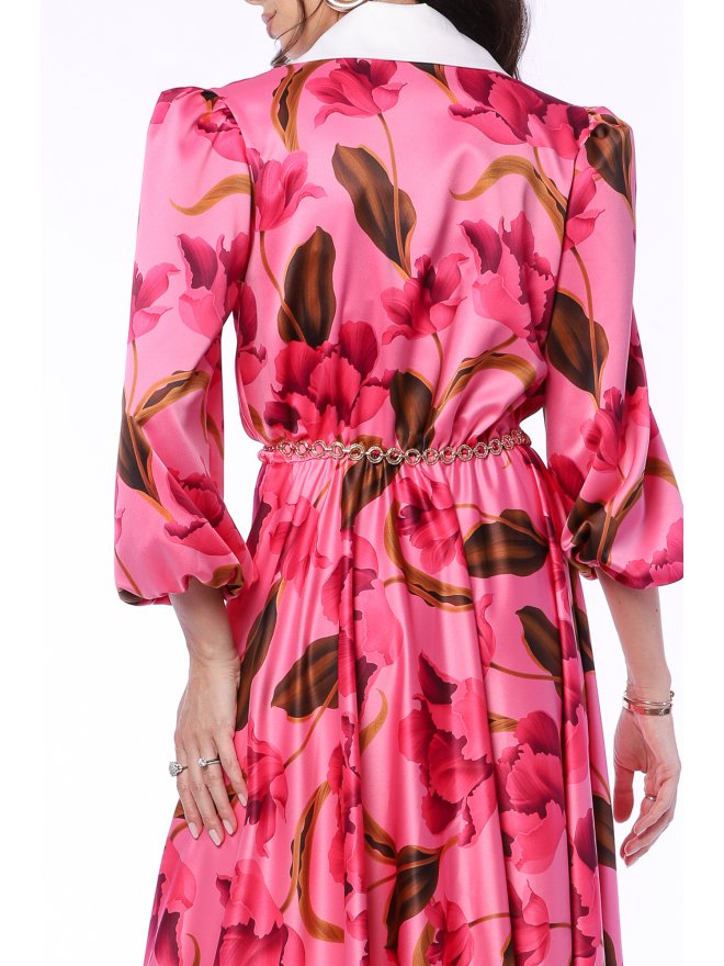 TGH ROCHIE MIDI CU GULER ASCUTIT FUCHSIA SPLASH 