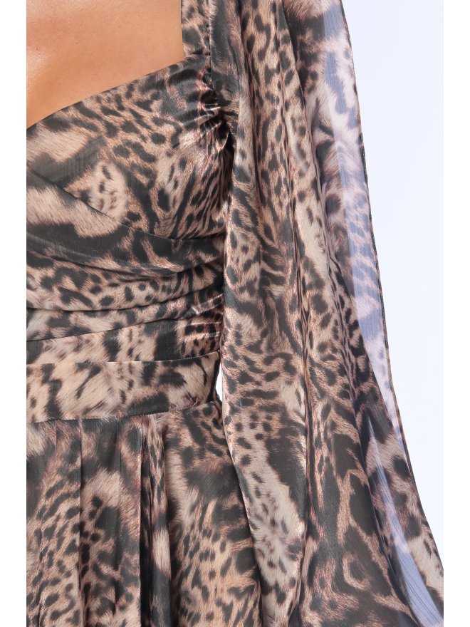 TGH  ROCHIE MINI ANIMAL PRINT CU MANECI LUNGI DECUPATE