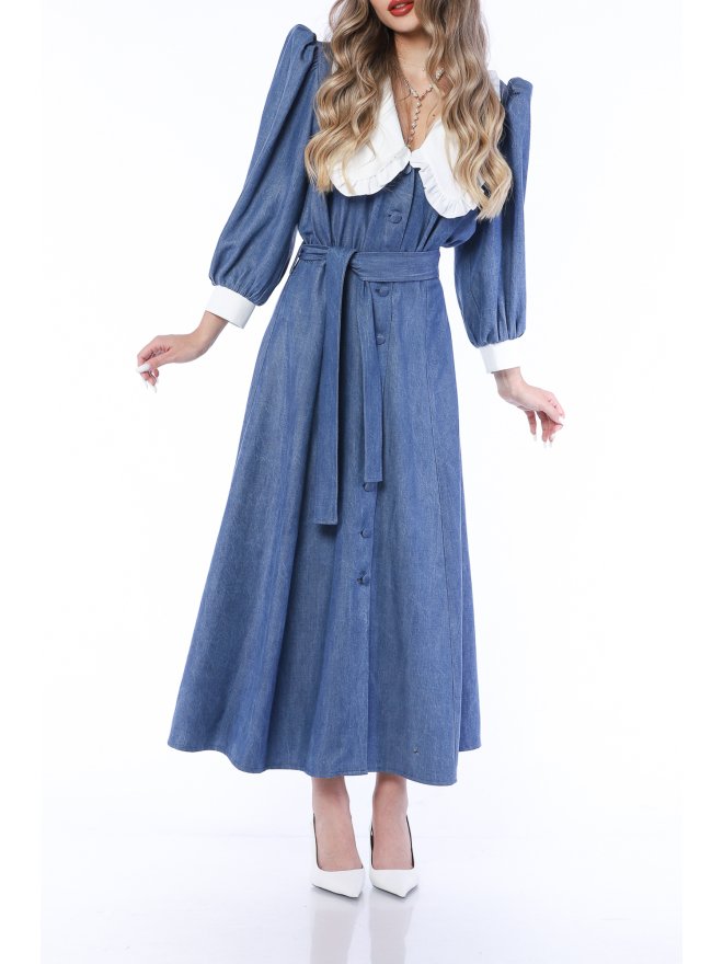 TGH ROCHIE MIDI VIVID DENIM CU GULER VICTORIAN