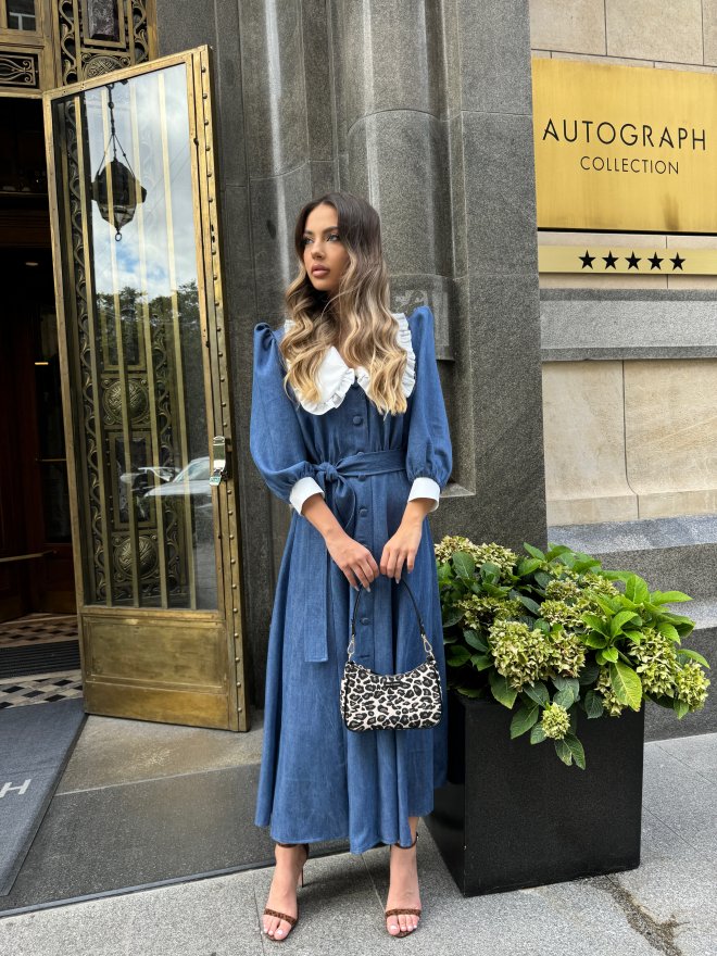 TGH ROCHIE MIDI VIVID DENIM CU GULER VICTORIAN