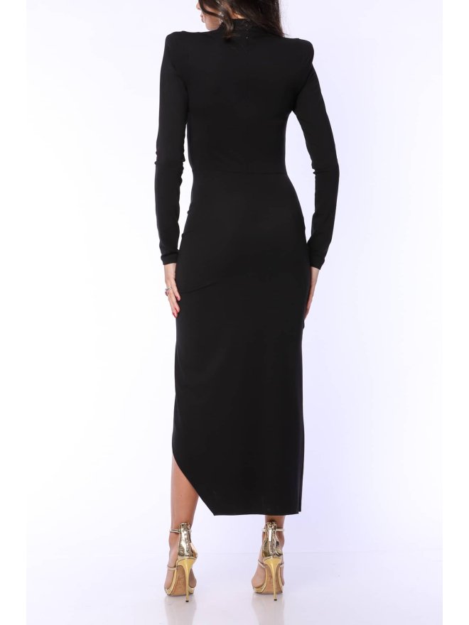 TGH DRAPED WAIST ASYMMETRIC FRONT SLIT MIDI DRESS