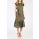 CARLA LINO FRONT BUTTONS RUFFLED MIDI DRESS