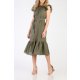 CARLA LINO FRONT BUTTONS RUFFLED MIDI DRESS