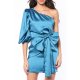 TGH ONE-SLEEVE FABULOUS BOW SATIN MINI DRESS