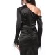 TGH ROCHIE MIDI DIN SATIN CU SLIT ADANC SI MANSETE DIN PENE