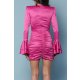 TGH RUFFLED CUFFS V-NECK INVITING SATIN MINI DRESS