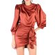 CARLA GLAM PUFFED SLEEVES DRAPED SATIN MINI DRESS