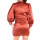 CARLA GLAM PUFFED SLEEVES DRAPED SATIN MINI DRESS