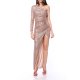 TGH ELECTRIC ONE-SLEEVE DEEP SLIT SEQUINS MAXI DRESS