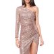 TGH ELECTRIC ONE-SLEEVE DEEP SLIT SEQUINS MAXI DRESS