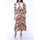 TGH LINO ROCHIE MIDI CU PRINT FLORAL SI GULER ASCUTIT